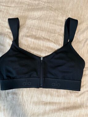 ALO Yoga Black Front Zip Low-Impact Sports Bra